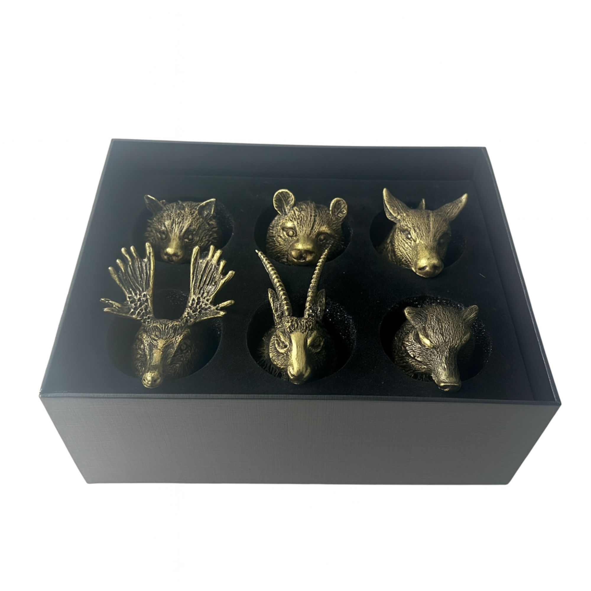 Gift Set of 6 Shot Glasses (50ml) - Wild Forest Creatures - Antique Bronze