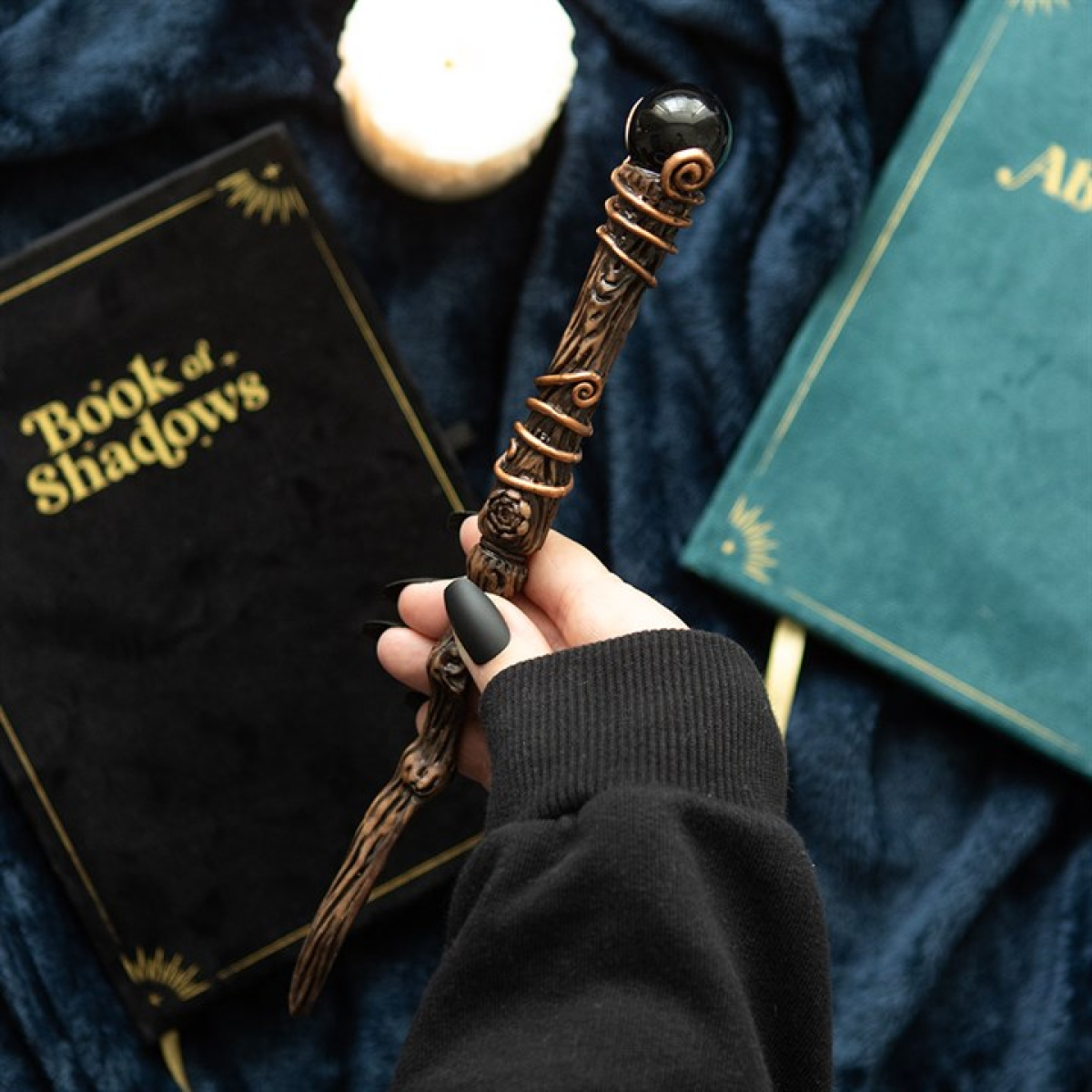 Protection Black Obsidian Crystal Wand with Pouch