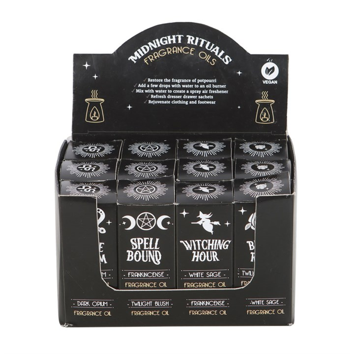 Set of 12 Midnight Rituals Fragrance Oils in Display