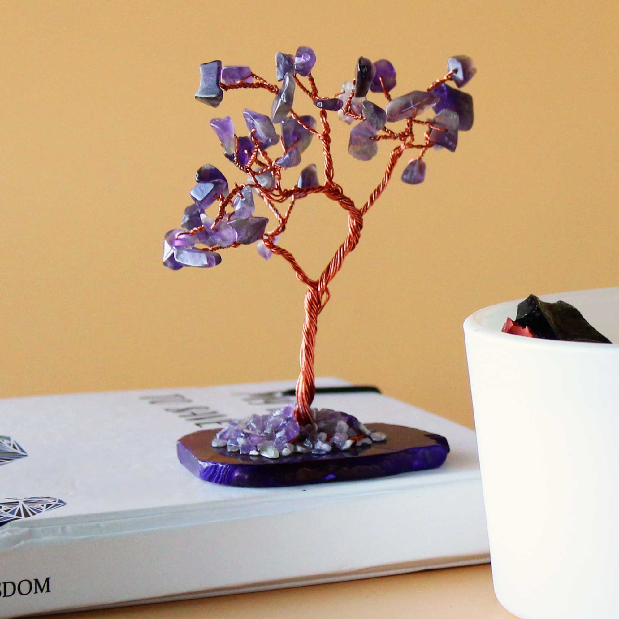 bG9jYWw6Ly9tZWRpYS9TTS9DRC82MFIzMEMxRzZXUjNDRFNNLzc0YmM4MTgxLmpwZWc.jpg Gemstone Tree - Amethyst on Natural Agate Base (35 stones)