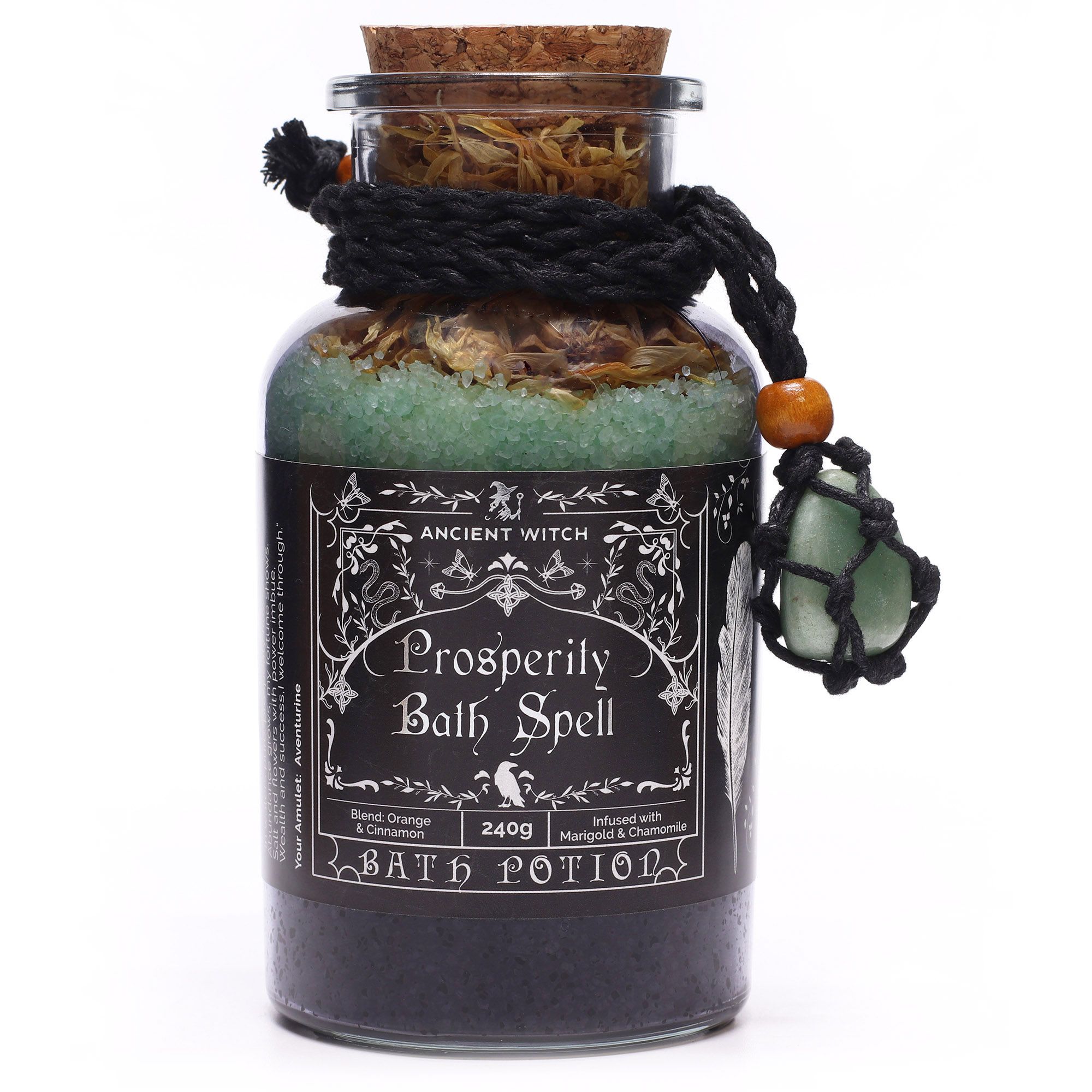 Ancient Witch Bath Spell Potion & Aventurine Crystal Amulet - Prosperity